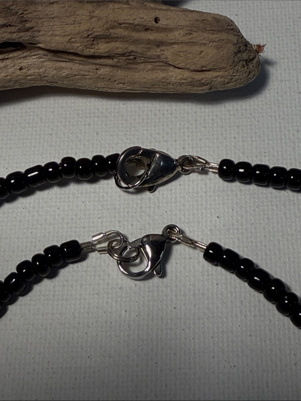 Black Beaded Necklace and Anklet Set with Silver Heart Accents - Picture 2 of 3
